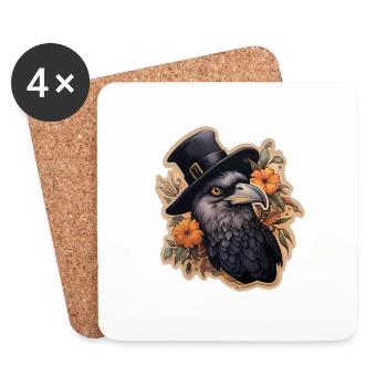 Corneille avec chapeau haut de forme Halloween - Dessous de verre (lot de 4) - blanc - Devant