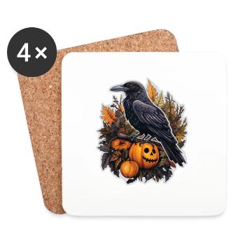 Halloween Krähe Kürbisgewächs 2 - Untersetzer (4er-Set) - Weiß - Vorne