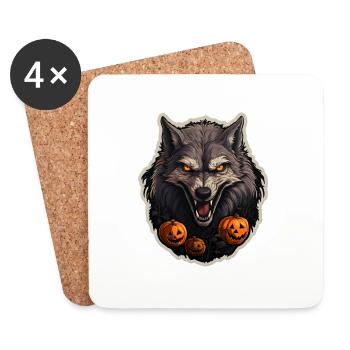 Halloween Wolf with Pumpkin - Coasters (set of 4) - white - Front
