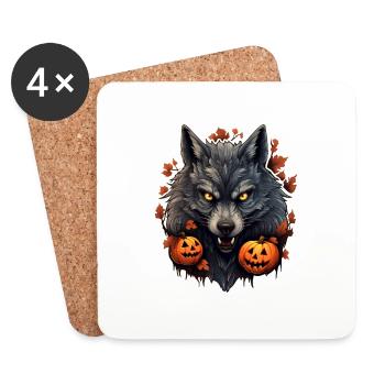 Halloween Wolf with Pumpkin - Coasters (set of 4) - white - Front