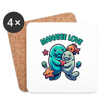 Manatees in love dugongs with colorful fish - Coasters (set of 4) - white - Front