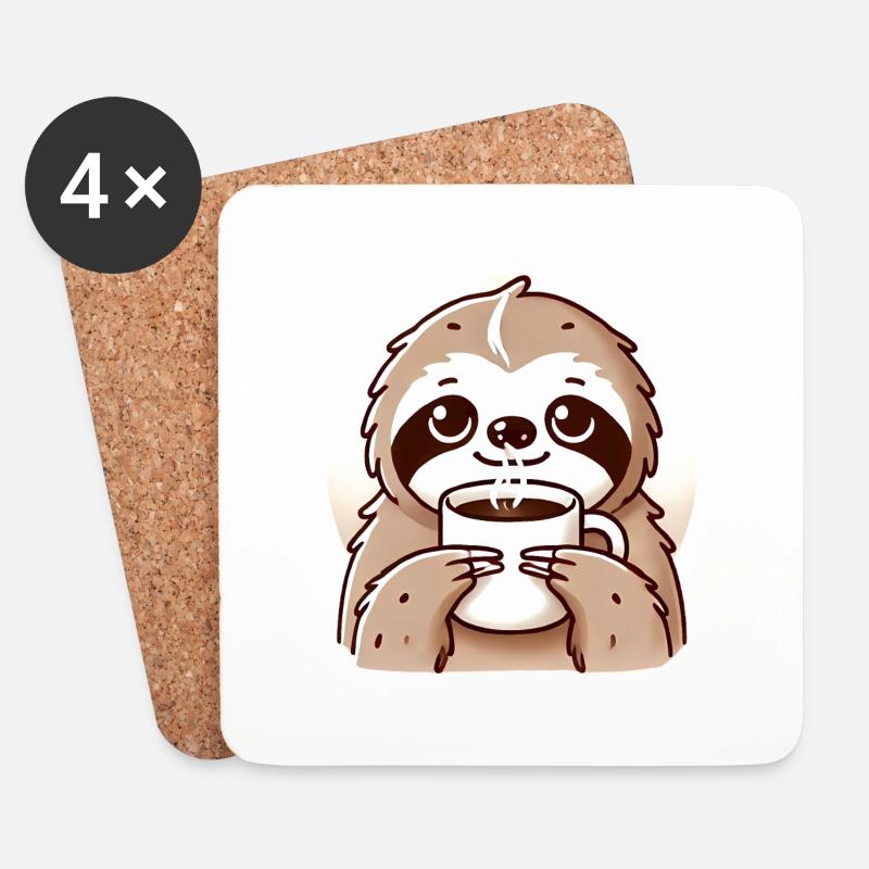 Gemütliches Faultier Kaffee Illustration - Untersetzer (4er-Set) - Weiß