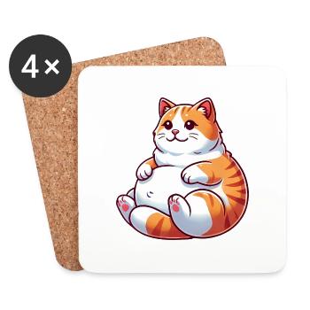 Chubby Tabby Cat Relaxing Illustration - Coasters (set of 4) - white - Front