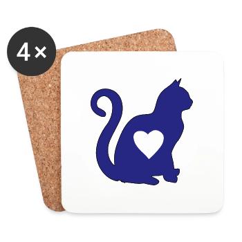 Bleu coeur de chat silhouette chat amoureux noir - Dessous de verre (lot de 4) - blanc - Devant