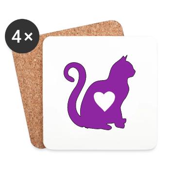 Violet coeur coeur silhouette chat amoureux noir - Dessous de verre (lot de 4) - blanc - Devant