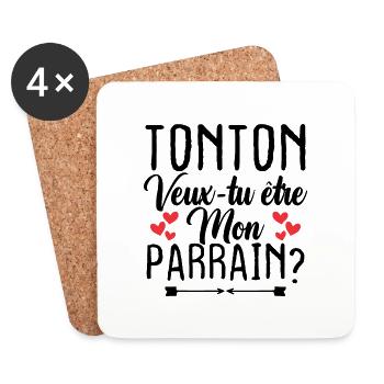 Tonton Veux tu être Mon Parrain? - Dessous de verre (lot de 4) - blanc - Devant