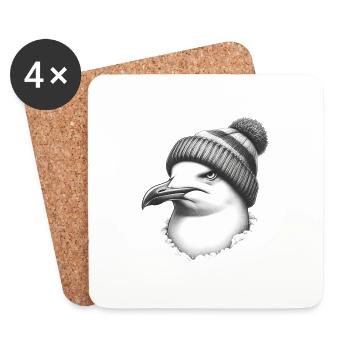 Endlich wieder Montag - Moin Möwe mit Beanie Mütze - Untersetzer (4er-Set) - Weiß - Vorne