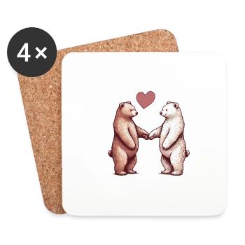 Bears in Love - Bears Couple Holding Hands with Heart - Coasters (set of 4) - white - Front