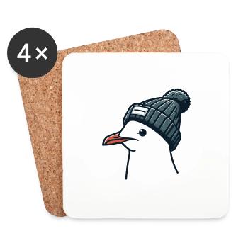 Moin Möwe mit Beanie Mütze - T-Shirt - Untersetzer (4er-Set) - Weiß - Vorne