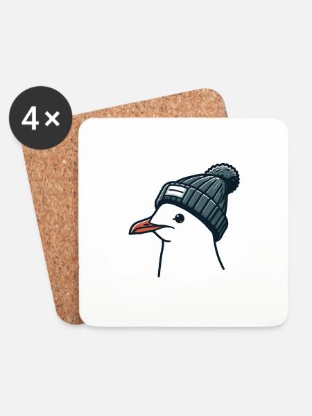 Moin Möwe mit Beanie Mütze - T-Shirt - Untersetzer (4er-Set) - Weiß