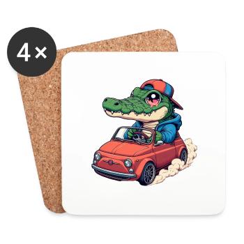 Krokodil-Auto - Untersetzer (4er-Set) - Weiß - Vorne