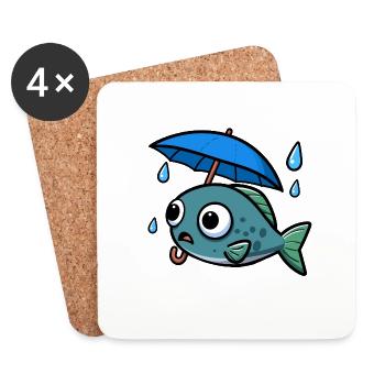 Water Lake Sea Fish Umbrella Rain - Coasters (set of 4) - white - Front