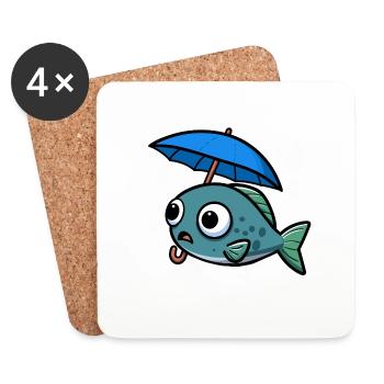 Water Lake Sea Fish Umbrella Rain - Coasters (set of 4) - white - Front