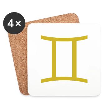 Signe du zodiaque Gémeaux, design exclusif de t-shirt - Dessous de verre (lot de 4) - blanc - Devant