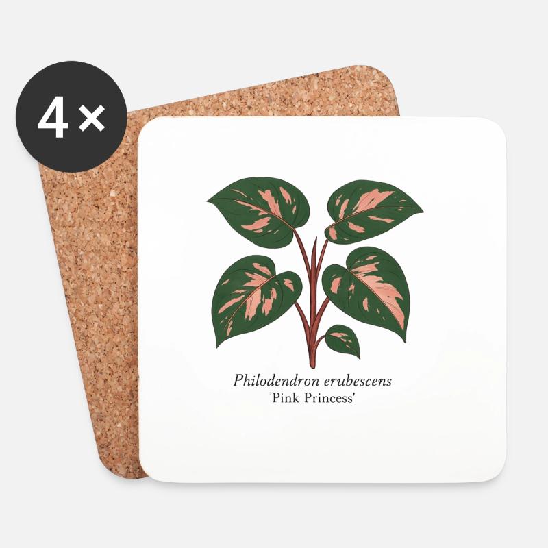 stylische Pflanze - Philodendron Pink Princess - Untersetzer (4er-Set) - Weiß