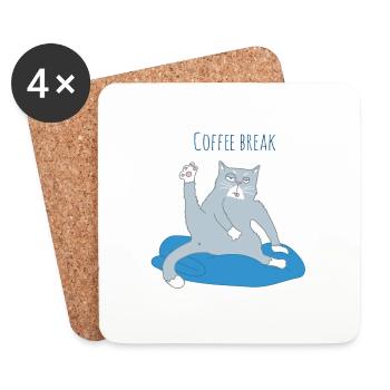 Funny Cat Coffee Break - Coasters (set of 4) - white - Front