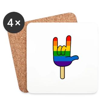 Rock ´n Roll - I Love You, Eis am Stiel Regenbogen - Untersetzer (4er-Set) - Weiß - Vorne