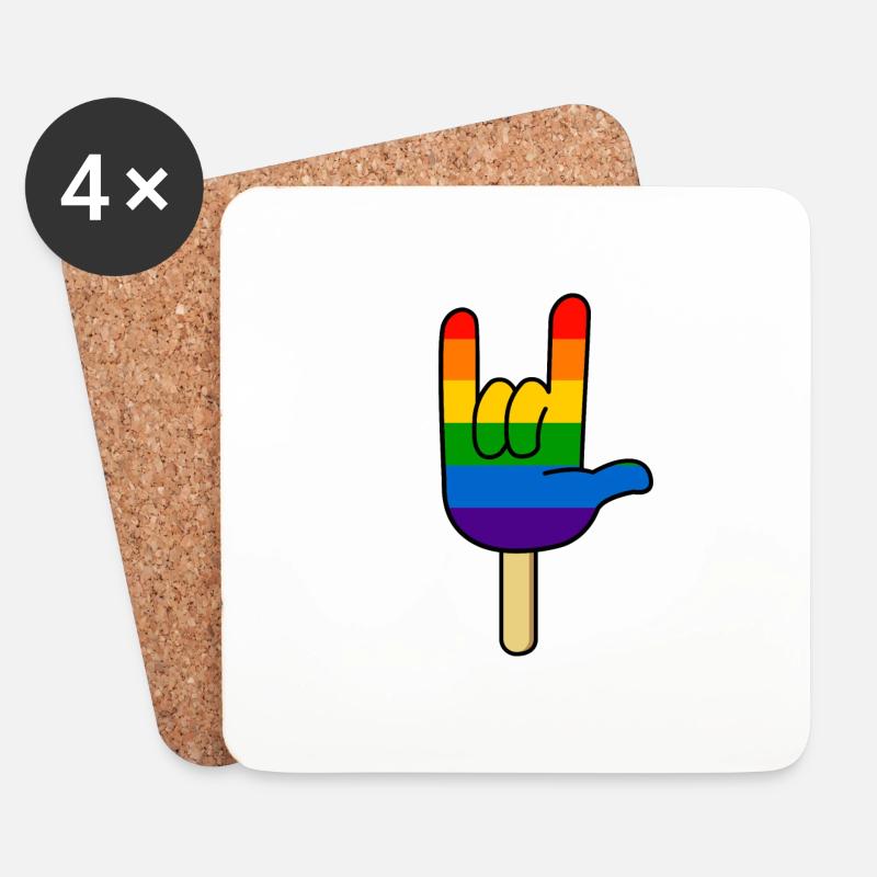Rock ´n Roll - I Love You, Eis am Stiel Regenbogen - Untersetzer (4er-Set) - Weiß