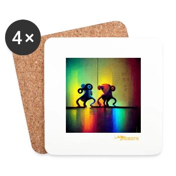 Deux robots arc-en-ciel dansants - Dessous de verre (lot de 4) - blanc - Devant