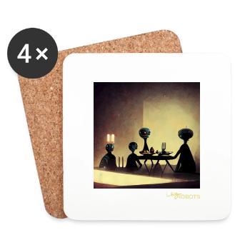 Roboterfamilie beim Abendessen - Untersetzer (4er-Set) - Weiß - Vorne