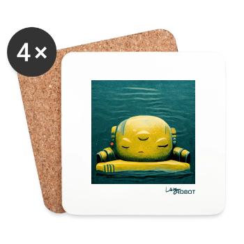Cute yellow robot resting on water - Coasters (set of 4) - white - Front