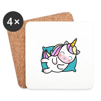 Licorne sur oreiller idée cadeau mignon - Dessous de verre (lot de 4) - blanc - Devant