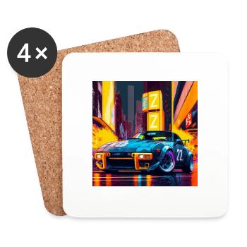 Car in the middle of Japanese Style time Square - Untersetzer (4er-Set) - Weiß - Vorne