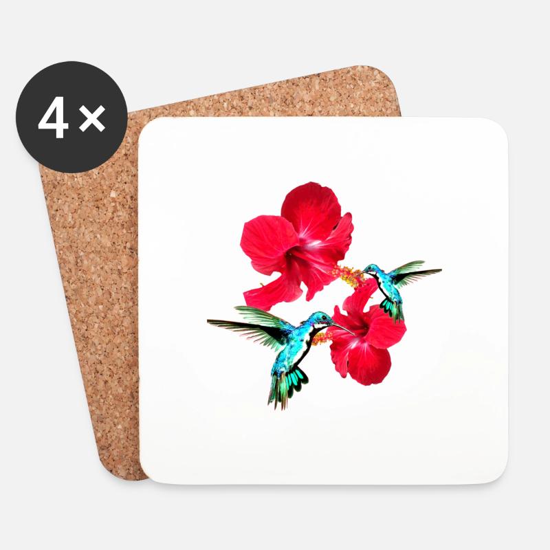 Kolibri,vogel, hibiskus,lotusblüte, blumen - Untersetzer (4er-Set) - Weiß