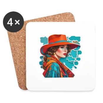 Dame à la tête - Dessous de verre (lot de 4) - blanc - Devant