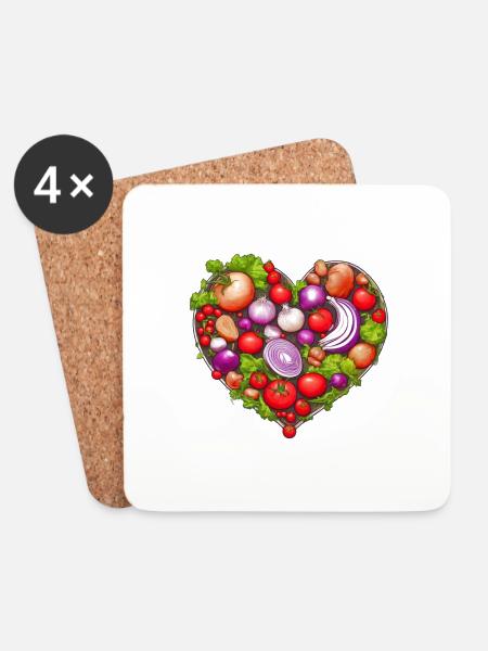 Gemüseherz, Gemüse, Herz, Salat, Tomaten - Untersetzer (4er-Set) - Weiß