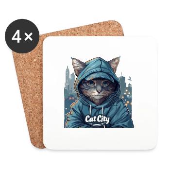 Purring Trends: Cat City Fashion for Trends - Coasters (set of 4) - white - Front