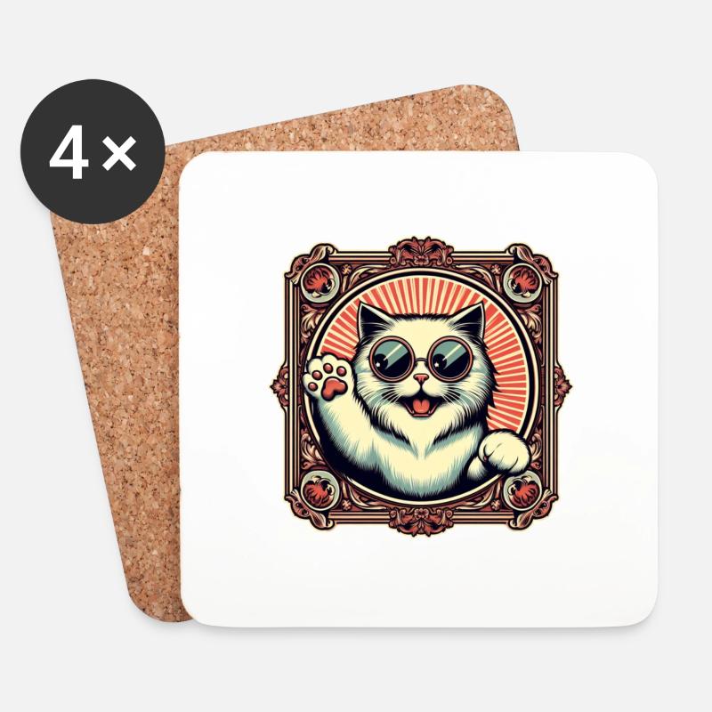 Winkekatze - Untersetzer (4er-Set) - Weiß