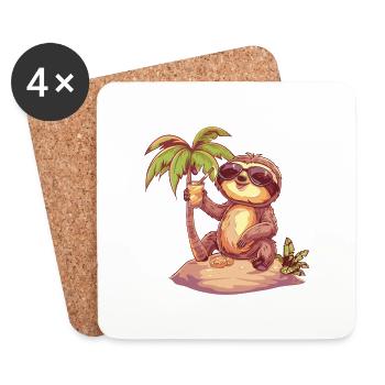 Sloth Summer Beach Vacation - Coasters (set of 4) - white - Front