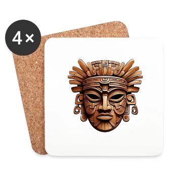 Kunstvolle geschnitzte Azteken, Maya, Inka Maske - Untersetzer (4er-Set) - Weiß - Vorne