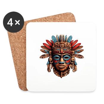 Ornate Carved Aztec, Mayan, Inca Mask - Coasters (set of 4) - white - Front