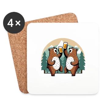 Fête, bière, forêt, ours bruns, dans la nature - Dessous de verre (lot de 4) - blanc - Devant