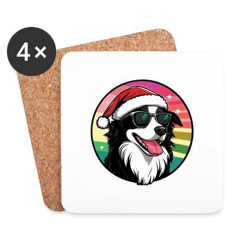 Border Collie Hund Weihnachten Cool - Untersetzer (4er-Set) - Weiß - Vorne