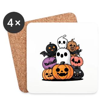 Dessin animé de personnages de fête d’Halloween - Dessous de verre (lot de 4) - blanc - Devant