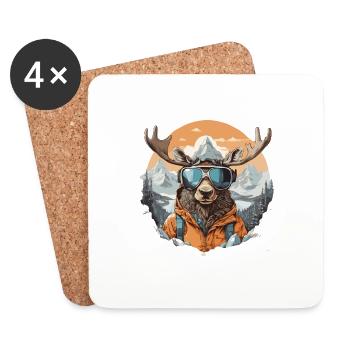 Moose Cool In The Mountains With Sunglasses - Coasters (set of 4) - white - Front