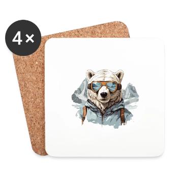 Ours polaire Cool avec des lunettes de ski à Bergen - Dessous de verre (lot de 4) - blanc - Devant