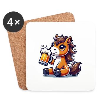 Cute Horse Drinking Beer - Untersetzer (4er-Set) - Weiß - Vorne
