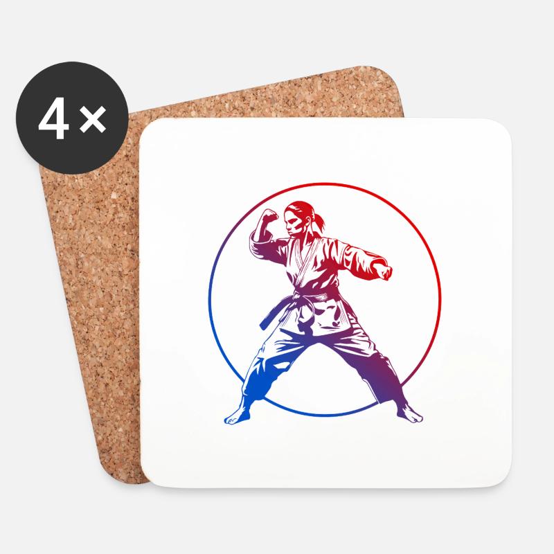 Karate Silhouette Bunt - Untersetzer (4er-Set) - Weiß