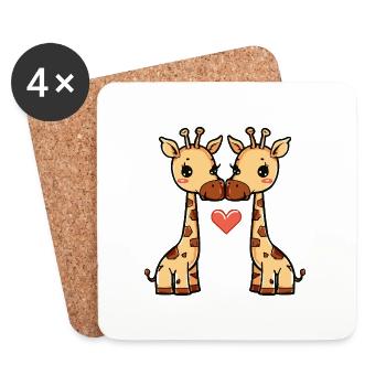 Girafe Couple Saint-Valentin - Dessous de verre (lot de 4) - blanc - Devant