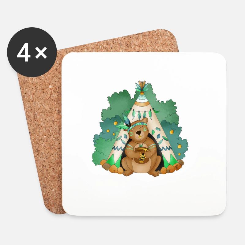 Bär vor seinem Tipi - Untersetzer (4er-Set) - Weiß
