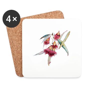 Eucalyptus - aquarelle dessinée à la main - Dessous de verre (lot de 4) - blanc - Devant