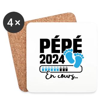 Pépé 2024 en cours, Cadeau Futur Papy - Dessous de verre (lot de 4) - blanc - Devant