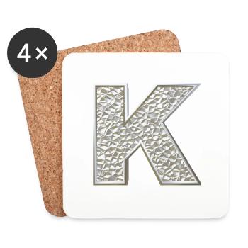K, letter, letter K, initial, initial K, monogram, - Untersetzer (4er-Set) - Weiß - Vorne