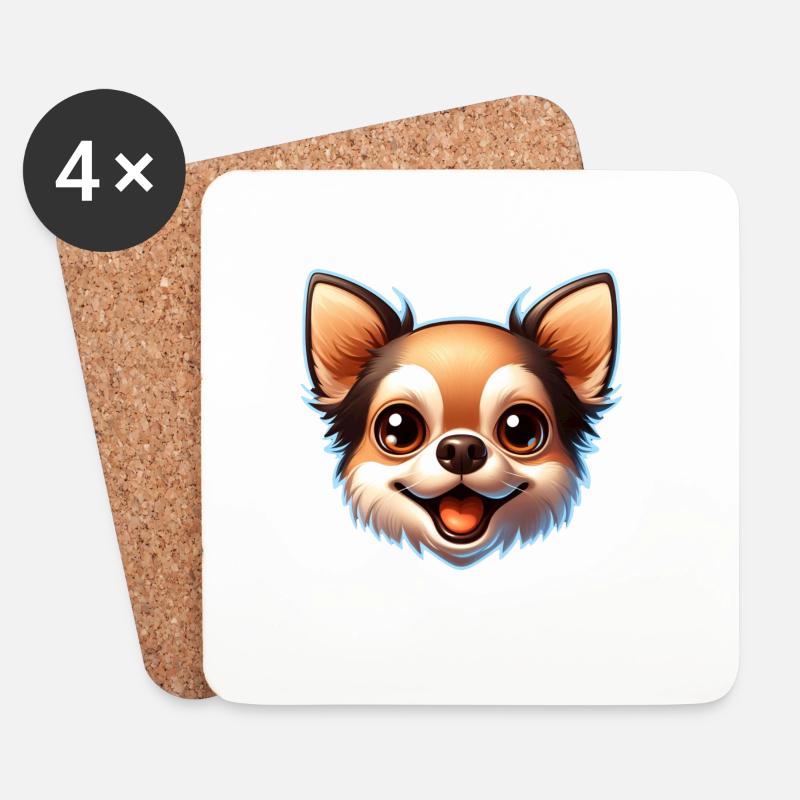 Chihuahua Hund Kopf Comic Cartoon - Untersetzer (4er-Set) - Weiß