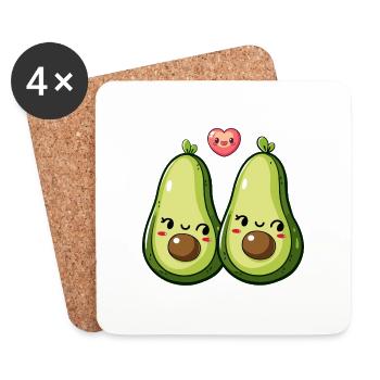 Avokado Couple Love Heart Saint-Valentin - Dessous de verre (lot de 4) - blanc - Devant