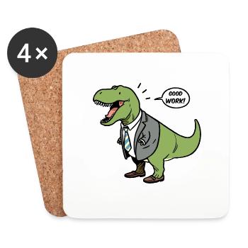 Büro Good Work T-Rex Dino Dinosaurier Anzug - Untersetzer (4er-Set) - Weiß - Vorne